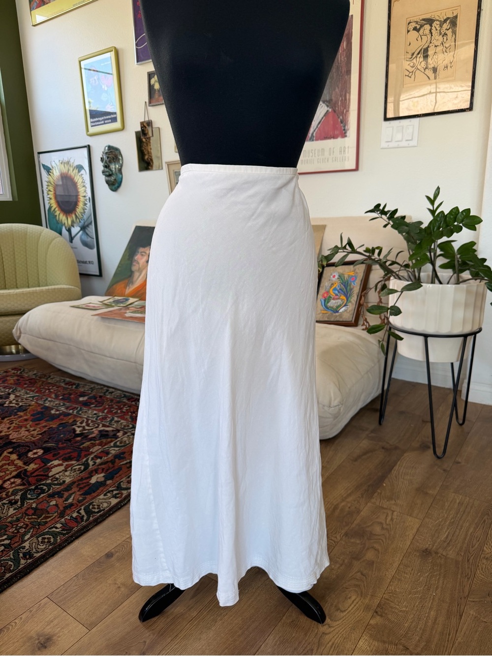 90’s Minimalist Classic White Linen Blend A-Line Maxi Skirt #summer #cottagecore